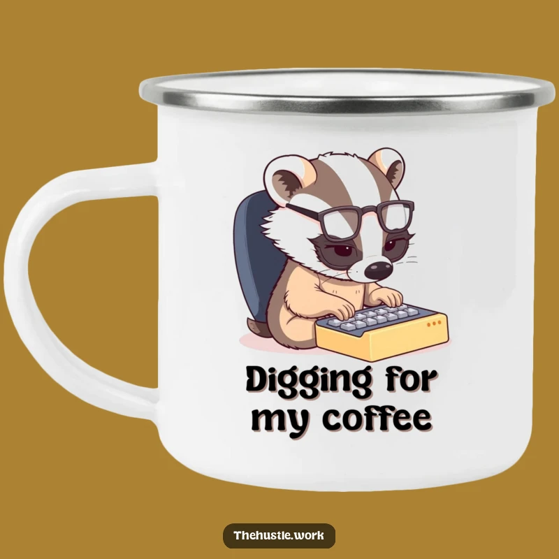 Funny Badger Typing Camping Mug - Outdoorsy Focus for Badger Fans
