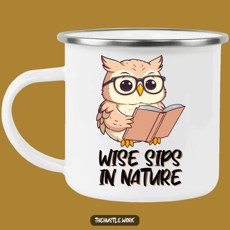 Funny Owl Scholar Camping Mug: Focused Reader Outdoor Study Companion