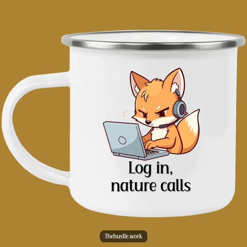 Funny Fox Coder Camping Mug: Determined Techie Drinkware for Outdoor Coders