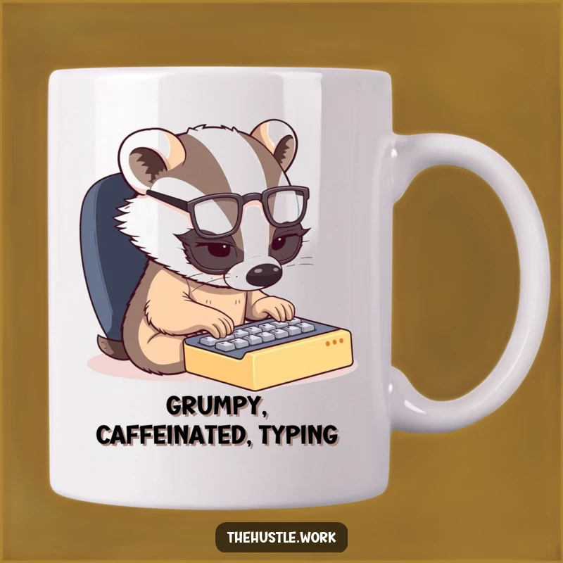 Funny Badger Typing Mug - Determined Office Humor Gift for Badger Lovers