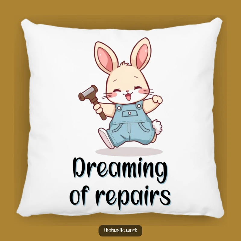Funny Rabbit Fixer Pillow: Cozy Overalls Critter Cushion, Hilarious Gift