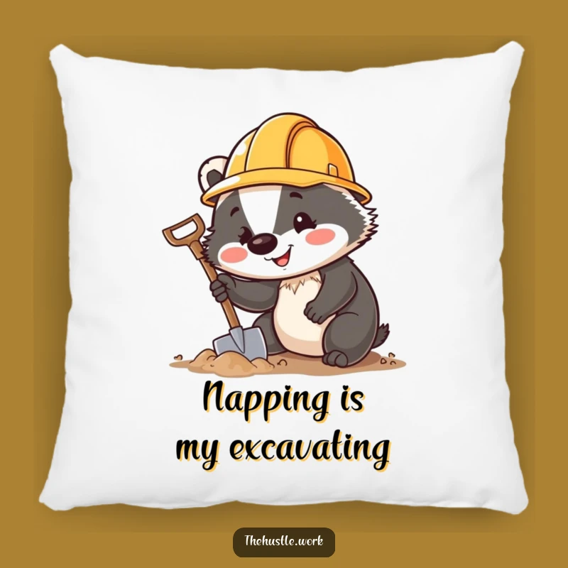 Funny Badger Hard Hat Pillow: Cheerful Digger Cushion for Cozy Construction Fans
