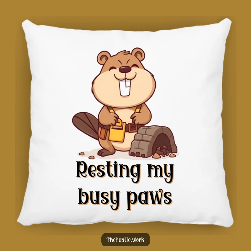 Funny Beaver Builder Pillow: Busy Dam Constructor Cushion for DIY Enthusiasts