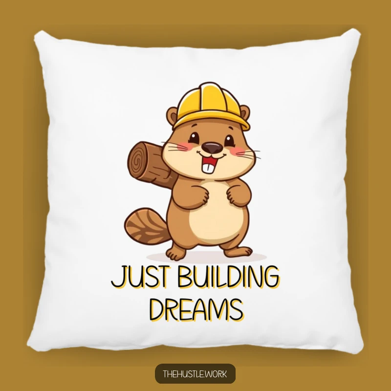 Funny Beaver Builder Pillow: Cozy Hard Hat Critter Cushion, Hilarious Gift