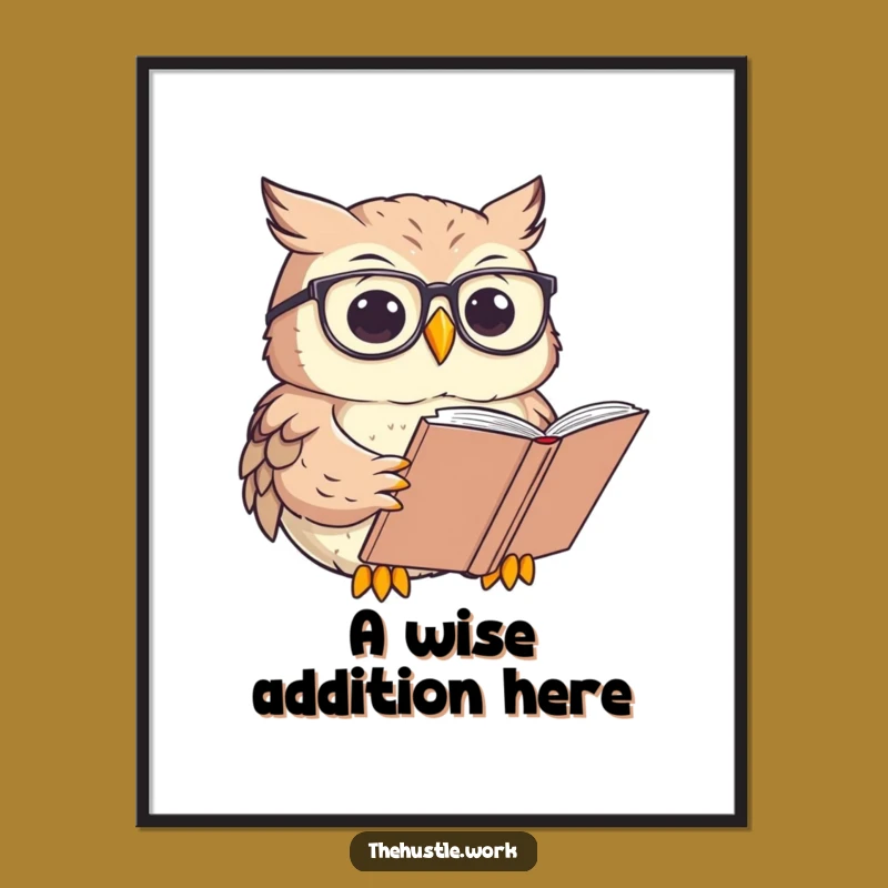 Funny Owl Scholar Digital Art: Focused Reader Printable Decor a Fun Gift