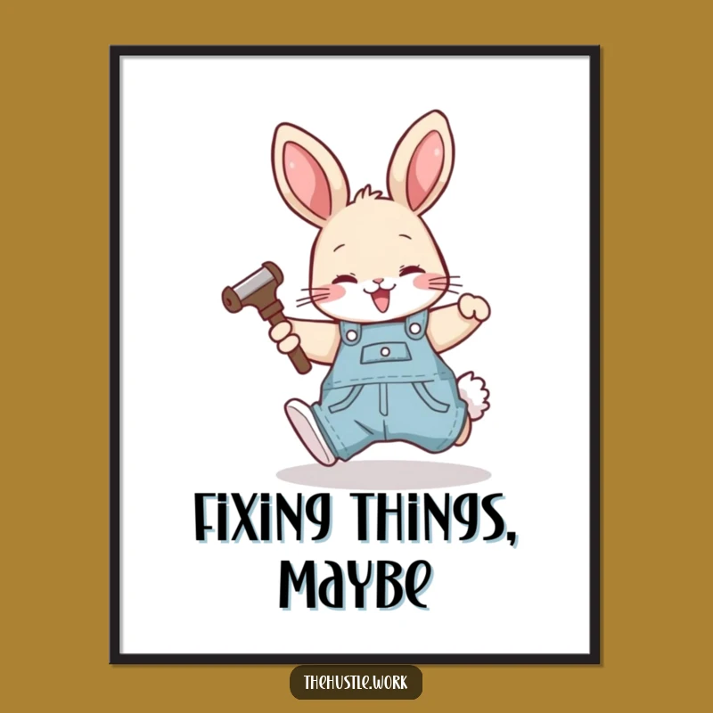 Funny Rabbit Fixer Digital Art: Overalls Critter Graphic, Instant Hilarious Gift