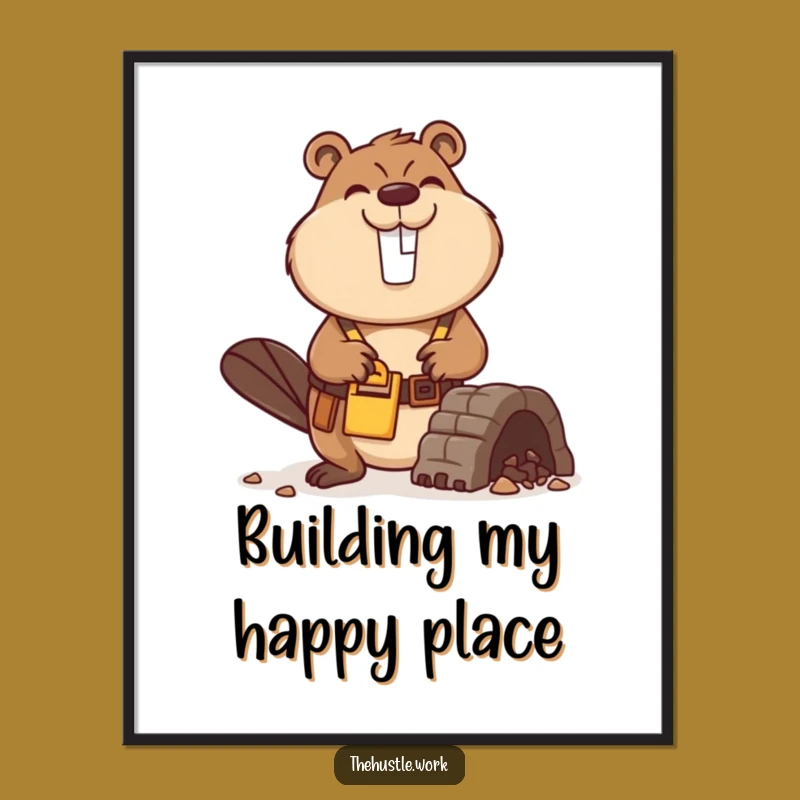 Funny Beaver Builder Digital Art: Busy Dam Constructor Printable Decor