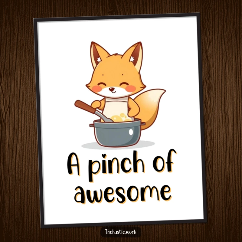 Funny Fox Chef Digital Art: Diligent fox chef in apron stirring a pot, high-resolution humorous kitchen illustration.