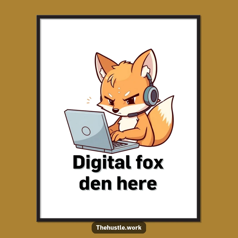 Funny Fox Coder Digital Art: Determined Techie Printable Decor a Fun Gift