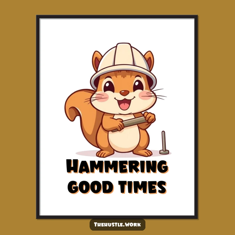 Funny Squirrel Hammering Digital Art - Instant Cheerful DIY Decor for Squirrel Lovers