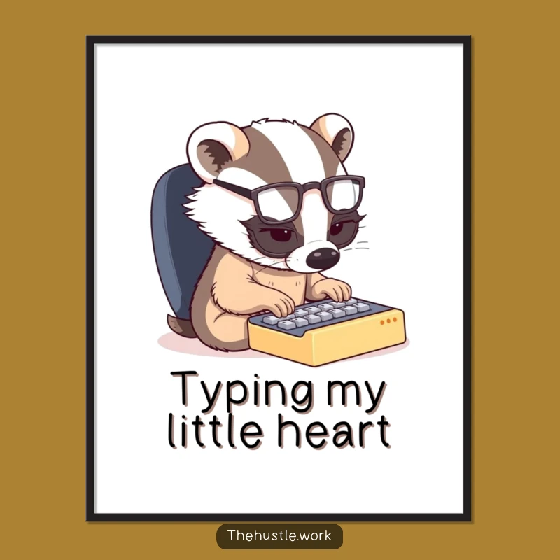 Funny Badger Typing Digital Art - Instant Motivational Office Decor for Badger Lovers