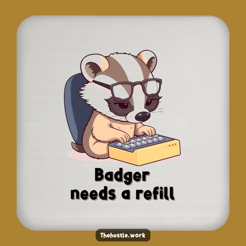Funny Badger Typing Drink Coaster - Protect Surfaces with Determined Humor