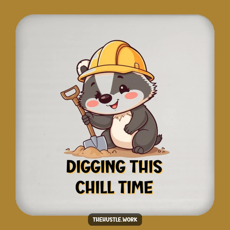 Funny Badger Hard Hat Coaster: Cheerful Digger Drink Protector a Humorous Gift