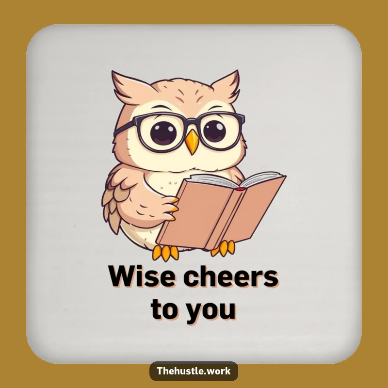 Funny Owl Scholar Coaster: Focused Reader Drink Protector a Humorous Gift