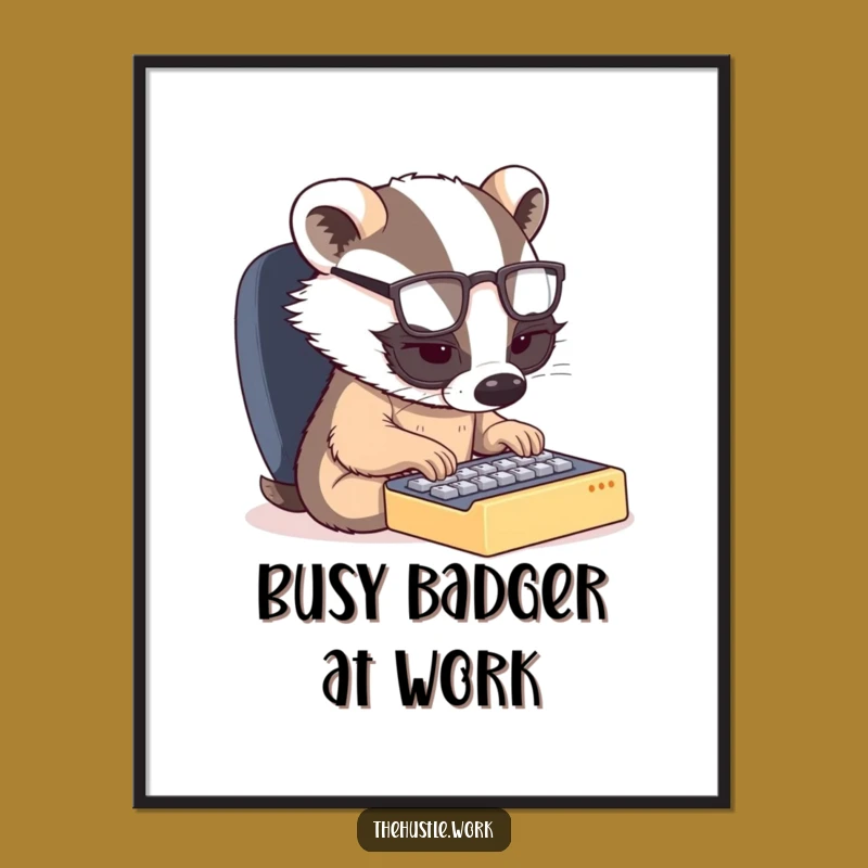 Funny Badger Typing Poster - Inspiring Office Art for Badger Lovers