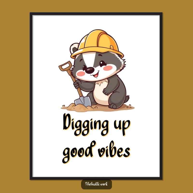 Funny Badger Hard Hat Poster: Cheerful Digger Wall Art a Hilarious Construction Decor