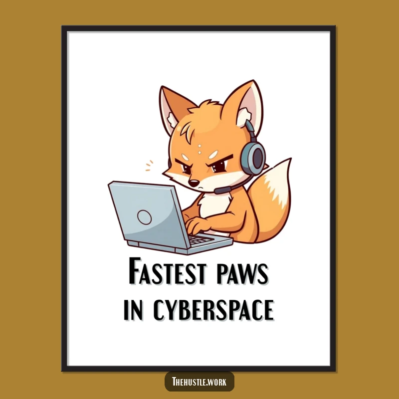 Funny Fox Coder Poster: Determined Techie Wall Art a Hilarious Gamer Decor