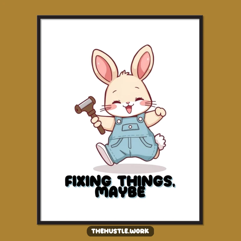 Funny Rabbit Fixer Poster: Overalls Critter Art, Hilarious DIY Decor, Gift