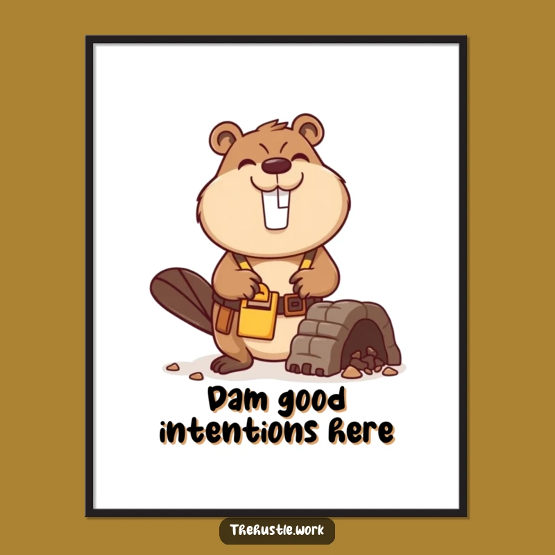 Funny Beaver Builder Poster: Busy Dam Constructor Wall Art a Hilarious DIY Decor