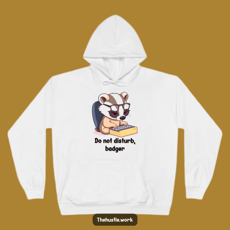 Funny Badger Typing Hoodie - Cozy Workstation Humor for Badger Lovers