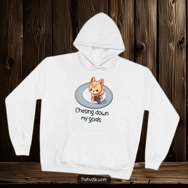 Funny hoodie featuring a playful animal character focused on a winding race track, symbolizing humorous determination and comfort.