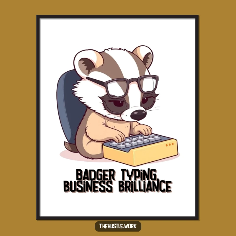 Free Printable Wall Art: Determined Badger Typing Downloadable Desk Decor