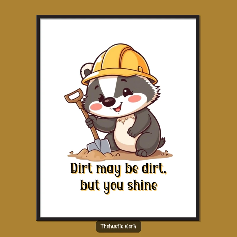 Funny Free Printable Wall Art: Cheerful Badger Digging - Downloadable DIY Home Decor