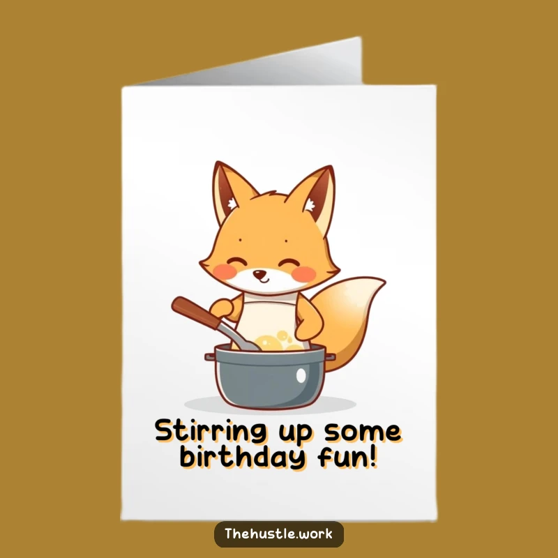 Free Printable Birthday Card: Funny Fox Chef Stirring Up Joy - Downloadable Gift
