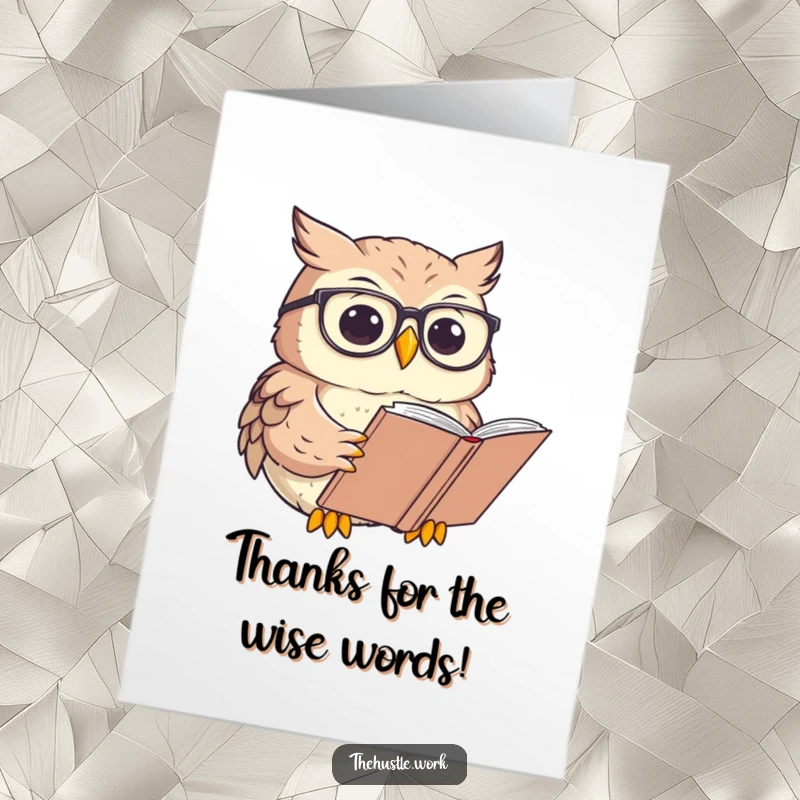 Funny Free Printable Thank You Card: An owl with glasses reads a book, looking up to convey sincere thanks.