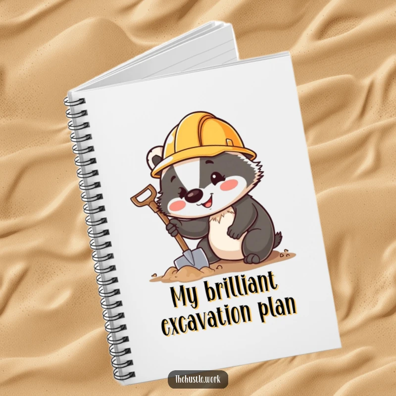 Funny Badger Notebook with a cheerful digger in a hard hat, ready to jot down notes with a miniature shovel.