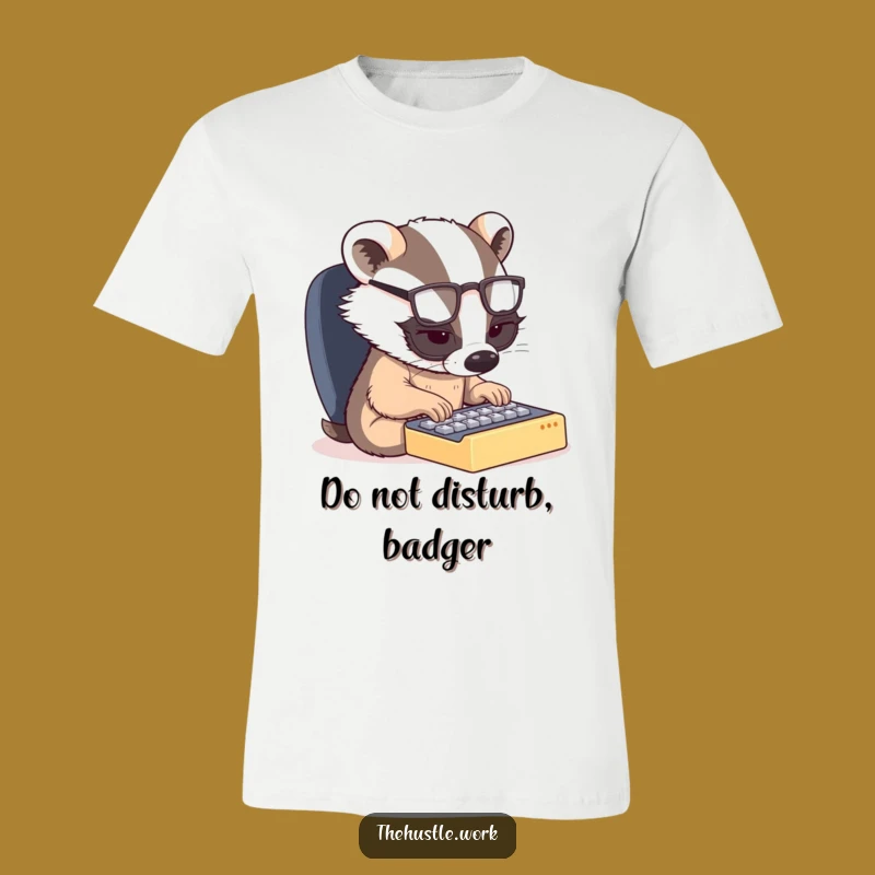 Funny Badger Typing T-Shirt - Fierce Work Ethic Humor Tee for Badger Fans