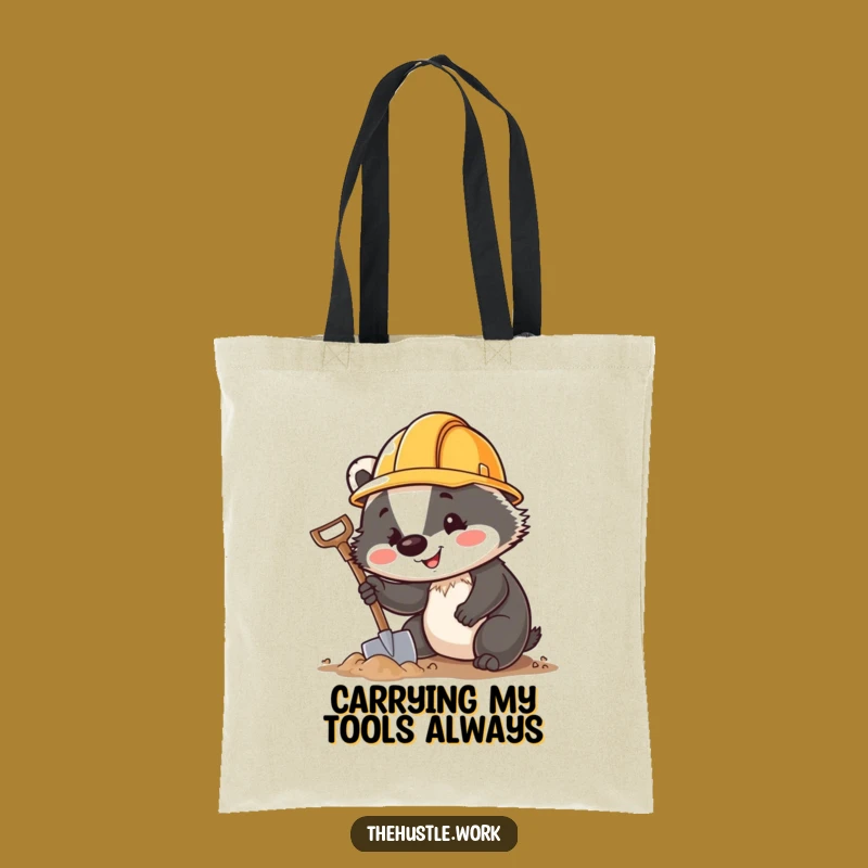Funny Badger Hard Hat Tote Bag: Cheerful Digger Carry-All for Construction Lovers