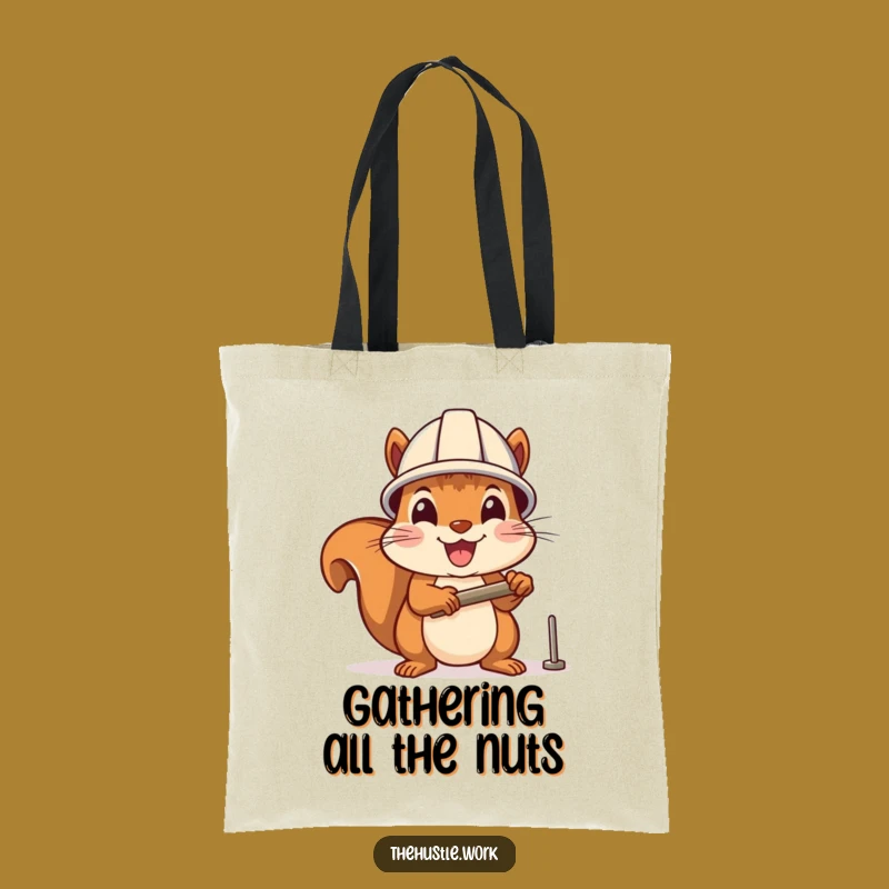 Funny Squirrel Hammering Tote Bag - Carry Your Projects with Cheerful Humor